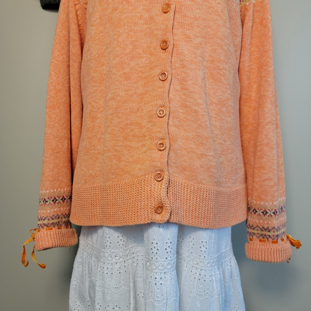 Vintage Tiara Fair Isle Knit Sweater Button Up Cardigan Orange Velvet Ribbon 3X - Picture 7 of 11